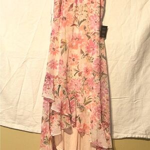 Lulus Watch Me Grow Pink Floral Print Cold-Shoulder High-Low Dress